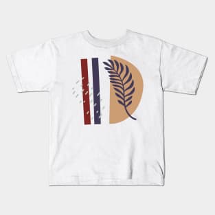 Abstract shapes lines and leaves digital design Kids T-Shirt